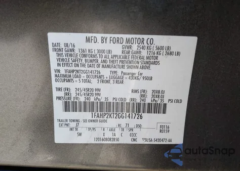 2016 Ford Taurus Sho from USA, damaged, VIN 1FAHP2KT2GG141726